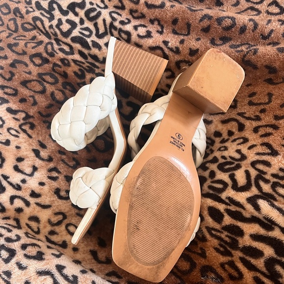 Soda Braided Double-Strap White Block Heel Sandals - Picture 4 of 6